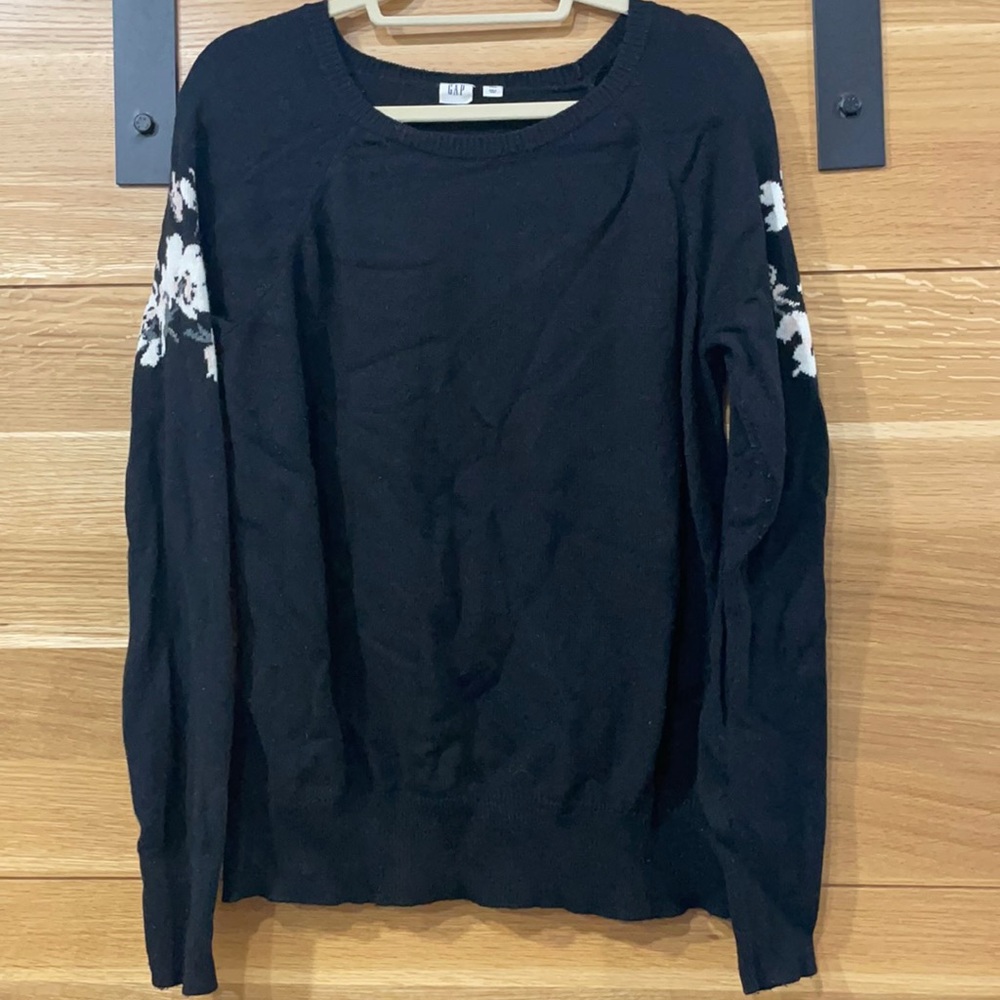 Gap XL TALL Merino Wool Blend Sweater Floral Detail